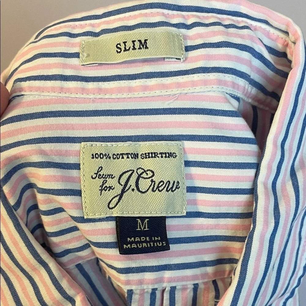 J. Crew Pink Blue White Striped Cotton Slim Fit Button Up Shirt size M